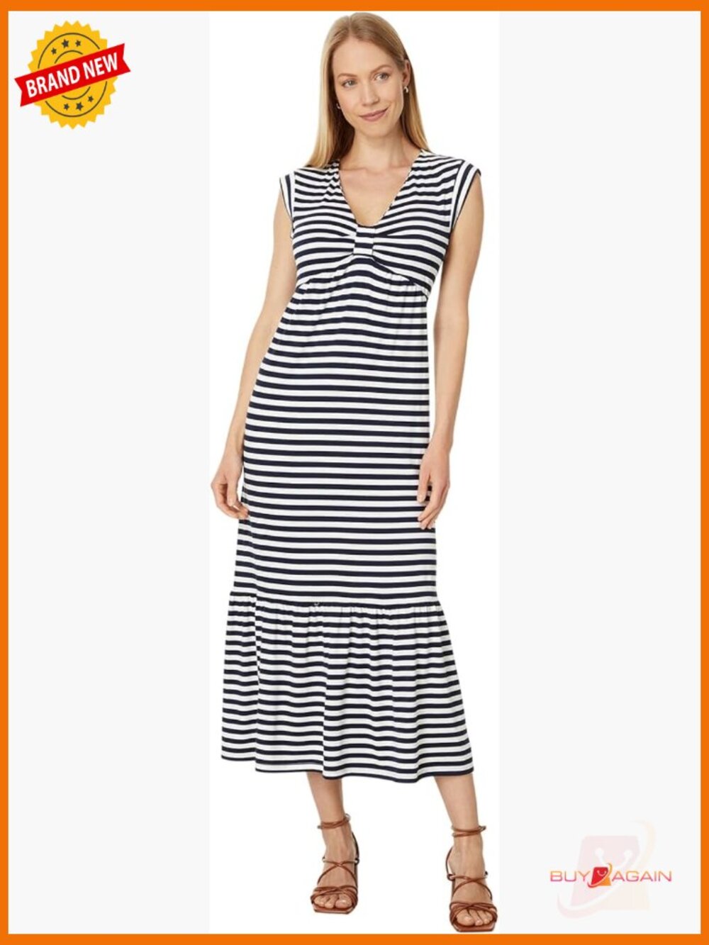 Tiered Midi Dress with Floral Print - Short Sleeve V-Neck Pull On